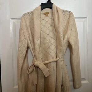 Chic Beige Knit Cardigan with Belt